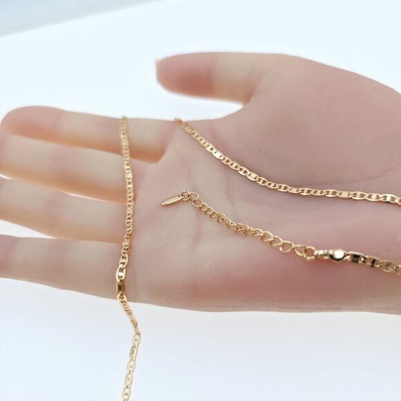 Rose Gold Chain Necklace with Polished Flat Links - 45+5cm Adjustable, XPNL0046 - Picture 11 of 12